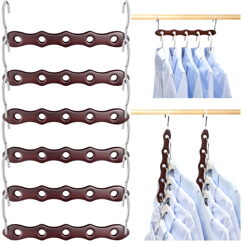 Photo 1 of 6 Pack Closet-Organizers-and-Storage,Closet-Organizer-System Wooden-Hangers,Dorm-Room-Essentials-for-College-Students-Girls,Sturdy Organization-and-Storage,Magic Space-Saving-Hanger for Heavy Clothes