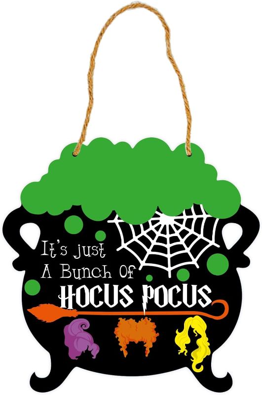 Photo 1 of ( PACK OF 2 ) Halloween Sign Decorations, Its Just a Bunch Of Hocus Pocus Hanging Stuff for Door Yard Outside Wreath Hanging Decorations 12inch Signs
