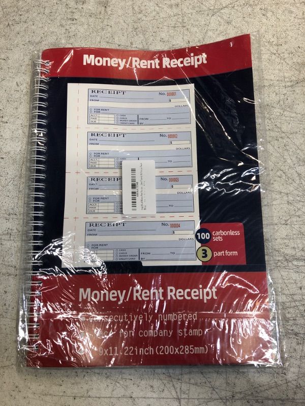 Photo 2 of Large Money and Rent Receipt Book with Cardboard Insert,3-Part Carbonless,7.9”x11.23” Spiral Bound,100 Sets per Book,4 Receipts per Page for Office Supplier,Rent and Cash Transaction Color: Large Single Book-3 Part Carbonless