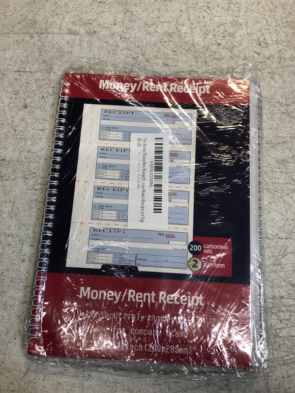 Photo 2 of Two Books Large Money and Rent Receipt Book with Cardboard Insert,2-Part Carbonless,7.9”x11.23” Spiral Bound,200 Sets per Book,4 Receipts per Page for Office Supplier,Rent and Cash Transaction
