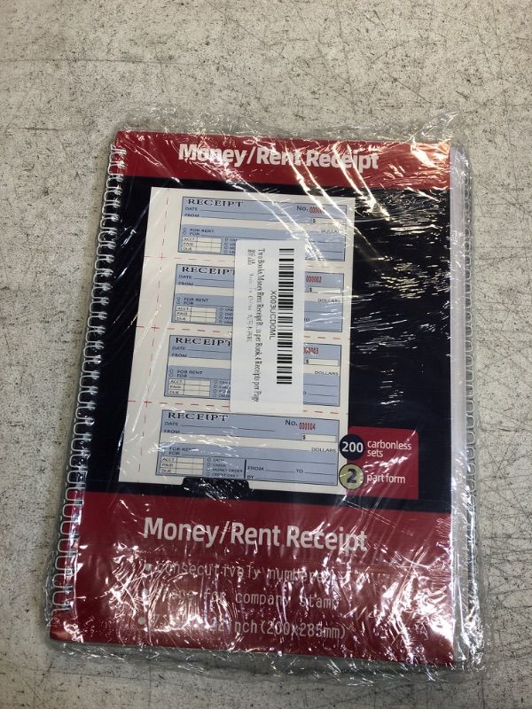 Photo 1 of Two Books Large Money and Rent Receipt Book with Cardboard Insert,2-Part Carbonless,7.9”x11.23” Spiral Bound,200 Sets per Book,4 Receipts per Page for Office Supplier,Rent and Cash Transaction
