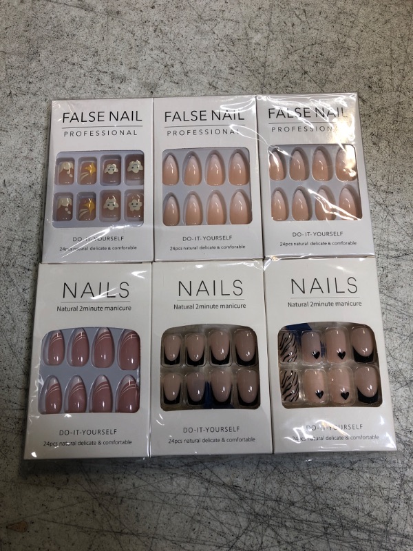 Photo 2 of 6 Packs (148PCS) Fake Nails Almond Cat Eye Press on Nails Short Acrylic Square Black Glue on Nails White ombre French Tip Artificial Nails with Heart Smile Design Pearlescent False Nails 0.01 Fl Oz (Pack of 144) Press on Nails Square