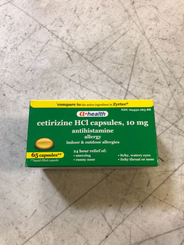 Photo 3 of A+Health Cetirizine Hcl 10 Mg Liquid Gels, Antihistamine for 24 Hour Allergy Relief, 65 Count
EXP 08/2024