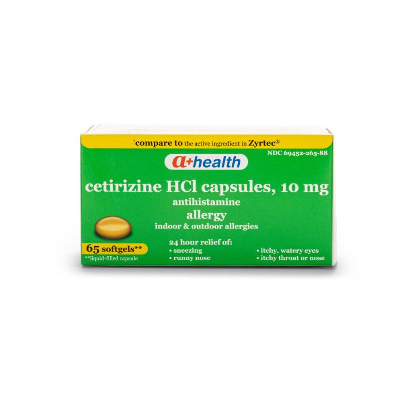 Photo 1 of A+Health Cetirizine Hcl 10 Mg Liquid Gels, Antihistamine for 24 Hour Allergy Relief, 65 Count
EXP 08/2024