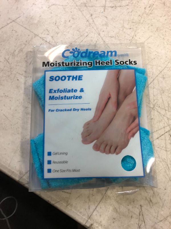 Photo 2 of Codream Moisturizing Heel Gel Socks: Heal Dry Cracked Heel Treatment Overnight Pedicure Foot Spa Sock | 2 Pairs Soft Silicone Moisturizer Sleeve to Repair Callus Rough Heel A6-2 Pairs Fuzzy Blue