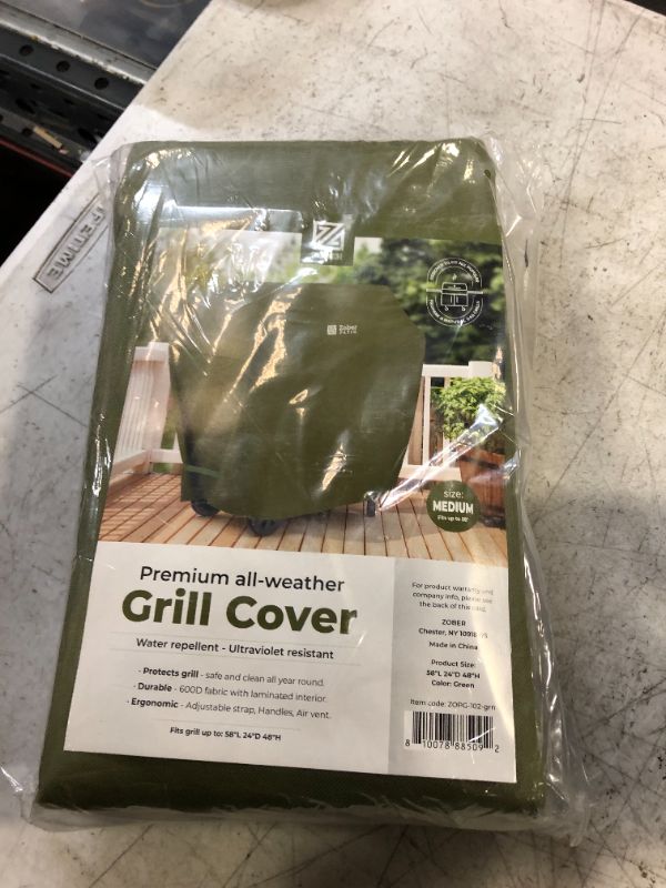 Photo 2 of Zober BBQ Grill Cover - 58 Inch Waterproof Double Layered Fits Weber Gas Grill Cover Charbroil Grill & Smoker - Gas Grill Covers w/Air Vents, Dual Handles - 600D Oxford Fabric, Olive 58 Inch Olive