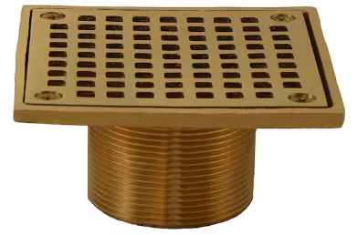 Photo 1 of 2 in. Brass Spud with 4 in. Square Strainer in Polished Brass for Shower/Floor Drains
