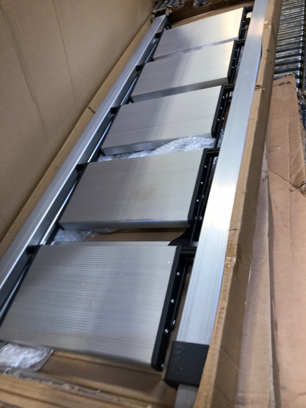 Photo 1 of XinSunho 5 Step Ladder, Retractable Handgrip Folding Step Stool with Anti-Slip Wide Pedal, Aluminum Stool Ladders 5 Steps, 330lbs Safety Household Ladder Silver 5 step