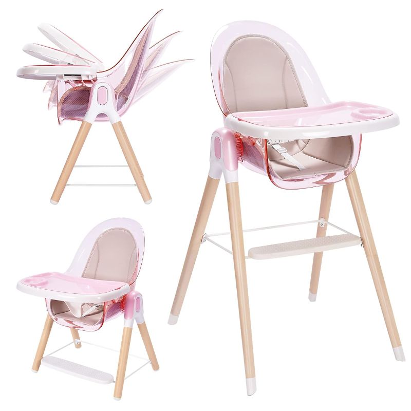 Photo 1 of Baby High Chair, 6-in-1 Convertible Wooden High Chair, Recline Chair with Adjustable Hardwood Leg, High Chairs for Babies and Toddlers, Double Dishwasher Safe Tray & Premium Leatherette
