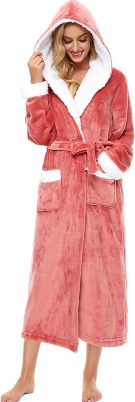 Photo 1 of ccko Plush Robes For Women, Fleece Fuzzy Womens Robe,Soft Warm Women's Bathrobe with Hood for Bath Spa Shower House ( SIZE: SM) 
