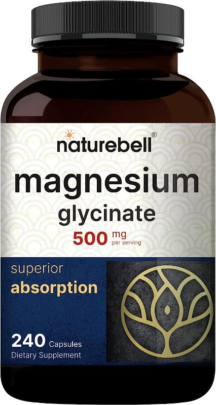 Photo 1 of Magnesium Glycinate Capsules 500mg | 240 Count, 100% Chelated & Purified, 3rd Party Tested, Non-GMO & Gluten Free ( EXP:06/25)
