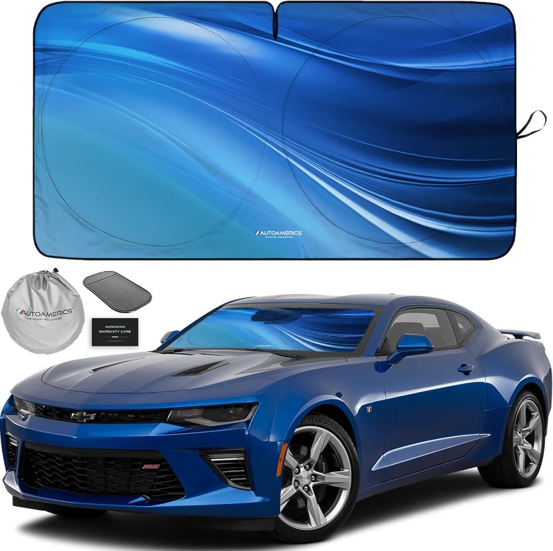 Photo 1 of Autoamerics 1-Piece Windshield Sun Shade - Ocean Wave Foldable Car Front Window Sunshade for Most Cars SUV Truck - Heat Blocker Visor Protector Blocks Max UV Rays and Keeps Your Vehicle Cool - Small
