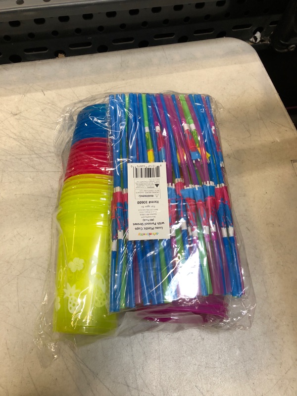 Photo 2 of 48 Packs Tropical Party Cups with Parasol Straws - Disposable Plastic Cups 16oz BPA free, for Hawaiian Luau Party Supplies, Pool Parties, Beach Theme Birthday Decorations for Kids & Adults