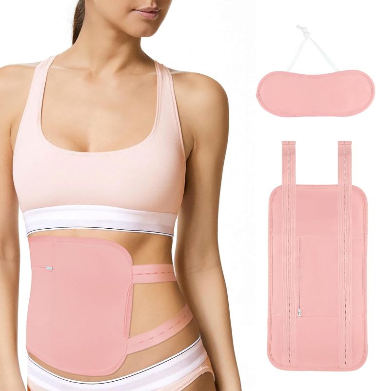 Photo 1 of AMCAY Castor Oil Pack for Liver Detox, Reusable Castor Oil Pack Wrap Kit with Adjustable Elastic Strap for Waist & Neck, Anti Oil Leak, Machine Washable, Organic Cotton, Storage Bag, 2 Pack (Pink)
