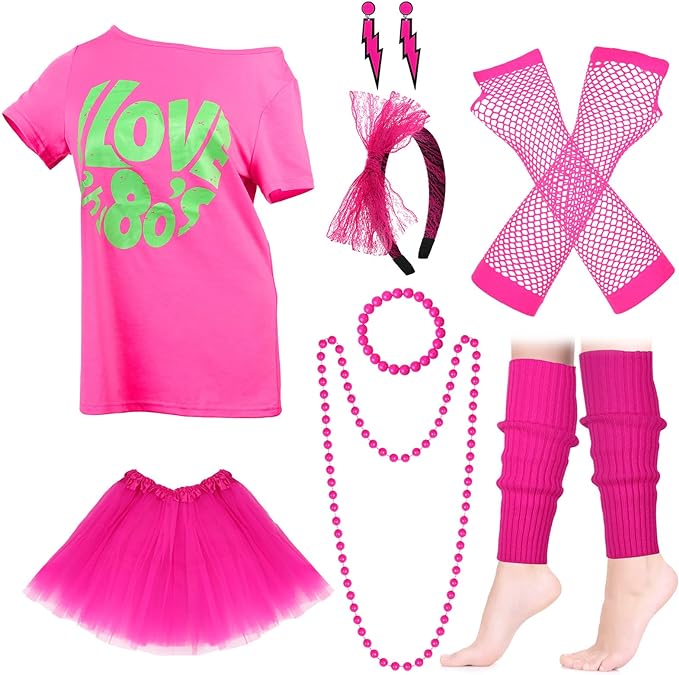Photo 1 of Tisancy 80s Costume Accessories Set Include Lace Headband Necklace Bracelet Earrings Fishnet Gloves Leg Warmers ( XXL) 
