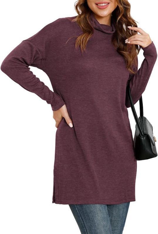 Photo 1 of AWULIFFAN Womens Turtleneck Batwing Long Sleeve Hem Split Loose Casual Tops Tunic Blouse ( XL) 
