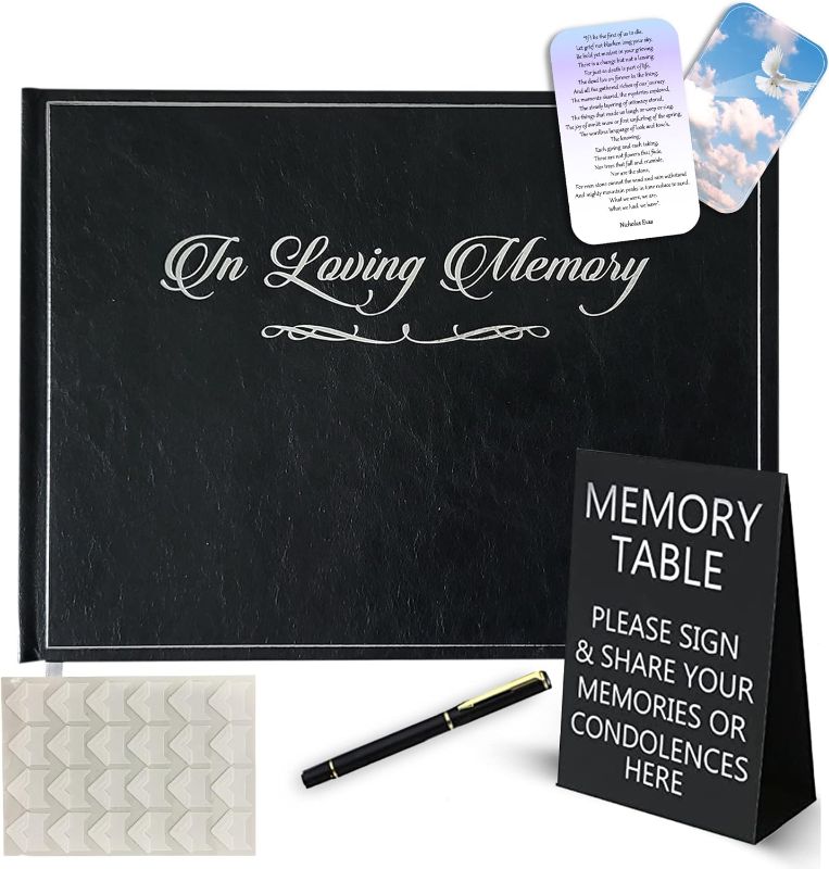 Photo 1 of Funeral Guest Book, Memory Book, Comes with Pen, Table Sign, 60 Funeral Poem Cards, Total 5 Pieces, Funeral Guest Book for Memorial Service, Celebration of Life Decorations, Guest Book for Funeral. 
