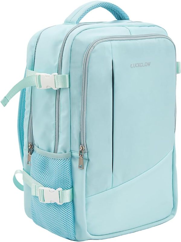 Photo 1 of LUCKGLOW Travel Backpack for Women, Light Blue, Carry on Backpack, Laptop Backpack 15.6 Inch, Travel Essentials, Casual Daypack Backpack
