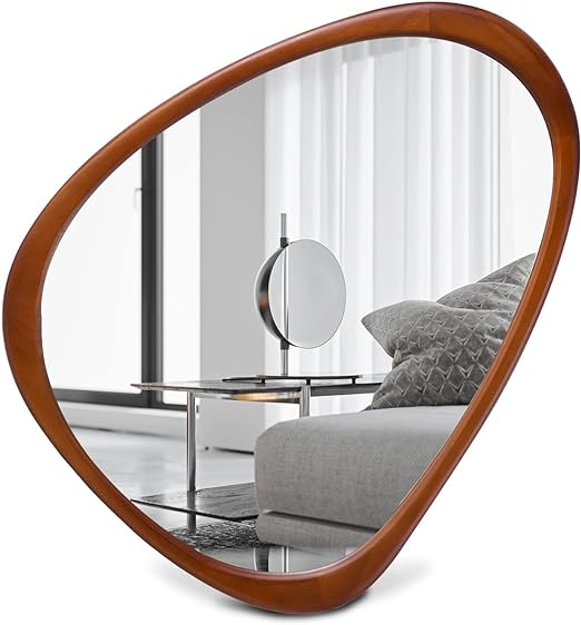 Photo 1 of COOL2DAY Irregular Mirror,Asymmetrical Wood Wall Frame Mirror,Abstract Assymetrical Decorative Mirror,Odd Shaped Mirror for Living Room Bedroom Entryway Bathroom Home Decor 28"x 22"
