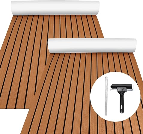 Photo 1 of 2-PCS Boat Flooring Eva Foam Decking 94" x 36"/23" - 6mm Non Skid Self-Adhesive Boat Carpet with Rubber Roller & Ruler Sea Deck Kayaks Boat Floor 15-46 sqft
