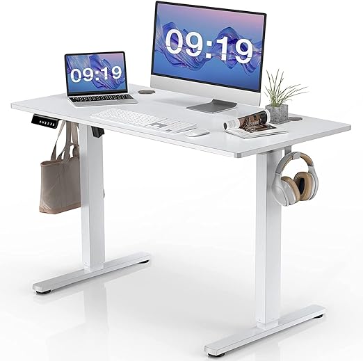 Photo 1 of Standing Desk, 55 x 24 in Electric Height Adjustable Computer Desk Home Office Desks Sit Stand up Desk Computer Table with Memory Controller/Headphone Hook, White
