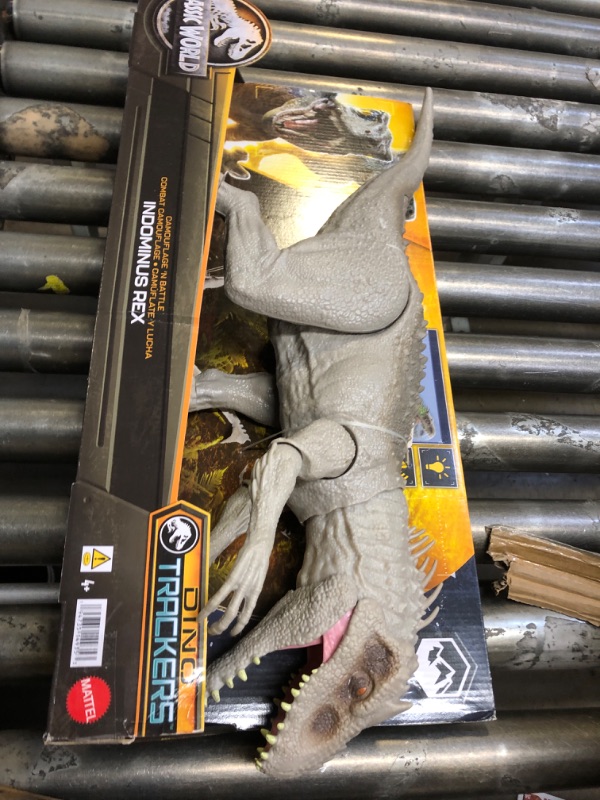 Photo 2 of Jurassic World Toys Camouflage 'N Battle Dinosaur Toy, Indominus Rex Figure with Lights, Sounds & Motion Medium