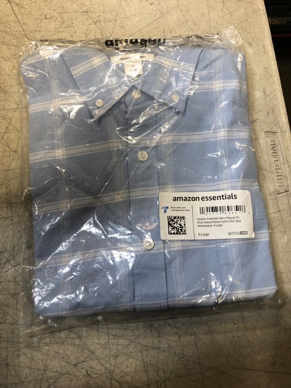 Photo 1 of Amazon Essentials Men's Regular-Fit Short-Sleeve Pocket Oxford Shirt X-Large Blue Windowpane