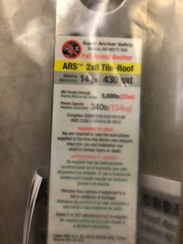 Photo 1 of 2821 Super Anchor Safety ARS Tile Roof Fall Arrest Anchor Kit, Stainless Steel, 14 Gauge