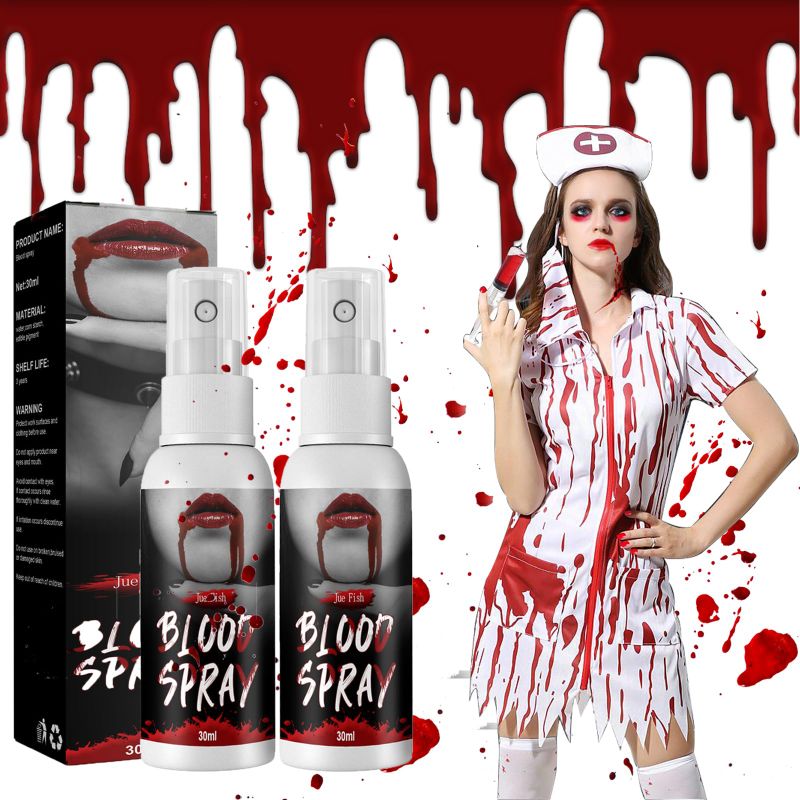 Photo 1 of Halloween Fake Blood Makeup Spray,Fake Blood Makeup Spray,So Realistic Vampire Kit Cosplay Accessories for Theater and Costume or Halloween Zombie, Vampire and Monster Dress Up(2pcs 2 PACK 4 PCS TOTAL