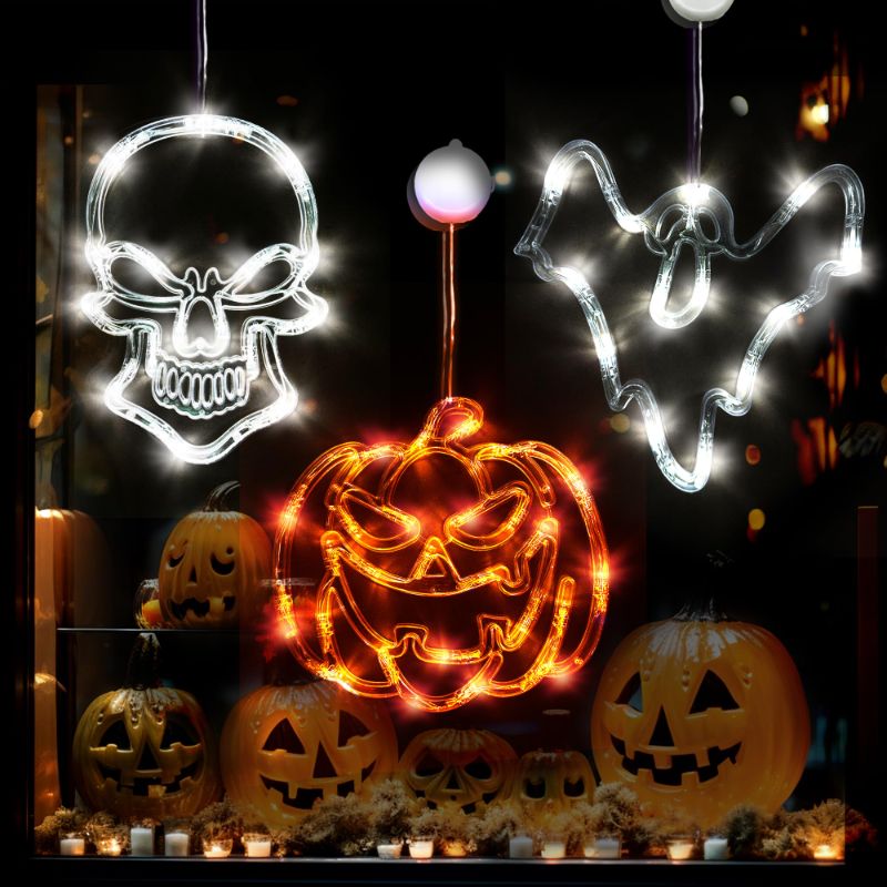 Photo 1 of 
PINATA Halloween Decorations Window Lights 3 Pack, Halloween Pumpkin Skull Ghost Window Decorations Lights with Suction Cup, Halloween Lights Decorations Indoor Outdoor for Home Yard Party pumpkin ghost bat
