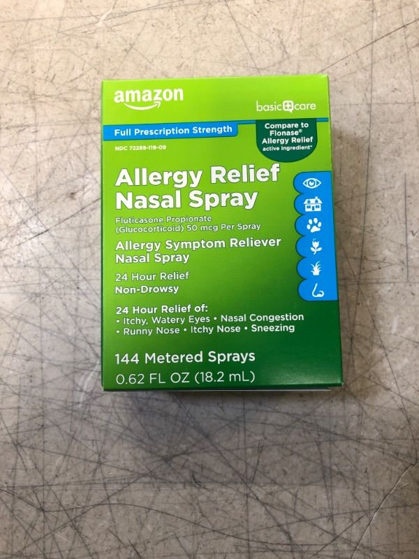 Photo 2 of Amazon Basic Care 24-Hour Allergy Relief Nasal Spray, Fluticasone Propionate (Glucocorticoid), 50 mcg, Full Prescription Strength, Non-Drowsy, 0.62 Fl Oz 0.62 Fl Oz (Pack of 1) EXP 3/2024