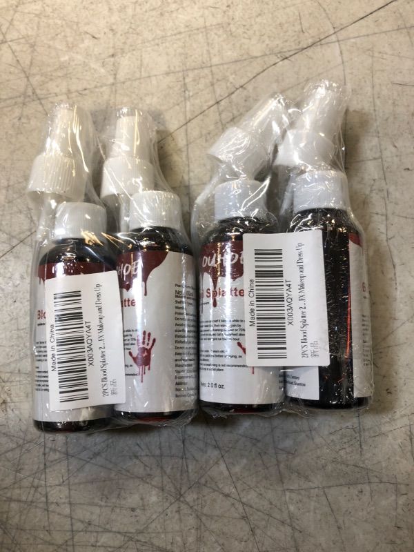 Photo 2 of 2PCS Blood Splatter 2.0 fl oz, Makeup Blood Splatter,Fake Blood Spray, Halloween Liquid Blood for Clothes, Zombie, Vampire and Monster SFX Makeup and Dress Up2 PACK 4PCS TOTAL