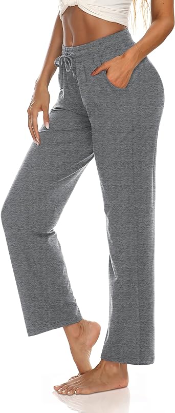 Photo 1 of DIBAOLONG Womens Yoga Pants Wide Leg Comfy Lounge Pants Casual Loose Drawstring Cotton Pajamas Sweat Pants with Pockets Heather Grey XL
