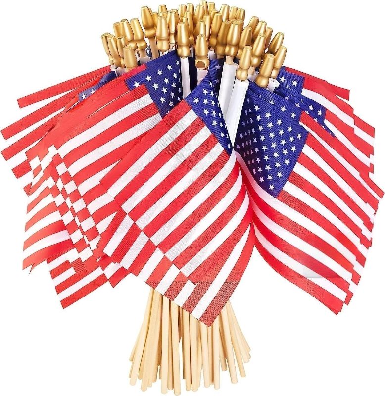 Photo 1 of 50PACK American Flag on the wooden stick, Mini American Flag with Kids-Safe Spear Top,Perfect for for for Lawn Yard 4th of July Decorations American Independence, Veteran Party