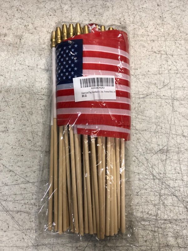 Photo 2 of 50PACK American Flag on the wooden stick, Mini American Flag with Kids-Safe Spear Top,Perfect for for for Lawn Yard 4th of July Decorations American Independence, Veteran Party