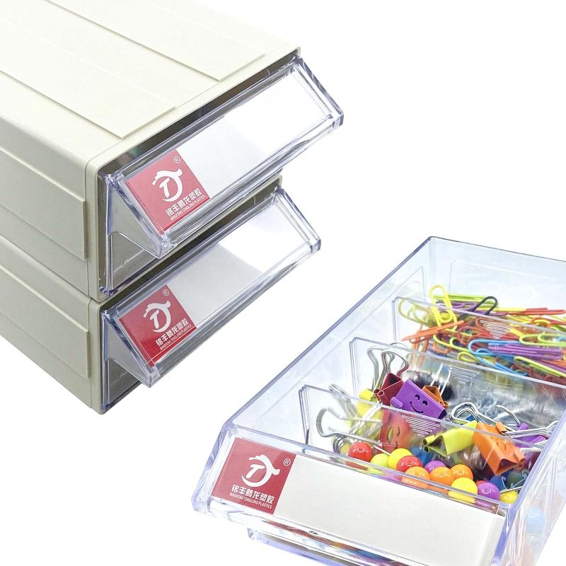 Photo 1 of 2PCS Plastic Drawers Storage Containers Stackable Bead Organizers Stacking Storage-in-Drawer Cabinet with 3PCS Clear Dividers, Garage Organizer, Home Office Organization, SMALL Items
