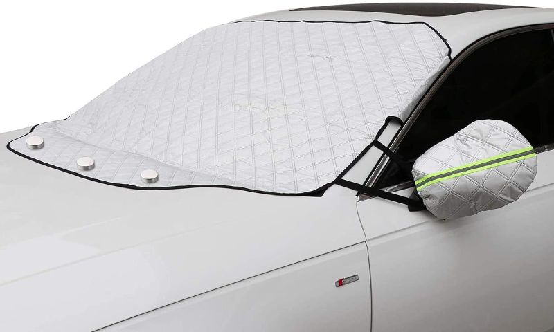 Photo 1 of traderplus Magnetic Windproof Windshield Snow Ice Cover Frost Guard with Mirror Protector for Cars, Trucks and SUVs (72" x 45.6")
