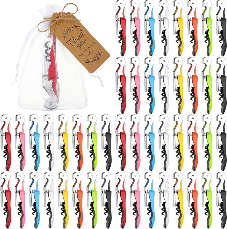 Photo 1 of 48 Sets Wedding Party Favors for Guests Bulk Wine Key Opener Corkscrew Wine Opener with Thanks Tags and Organza Return Gifts Bags for Wedding Party Decors Bars Home Restaurants Waiter Bartenders
