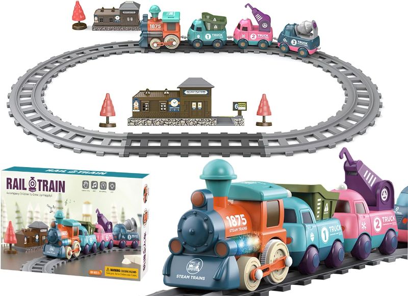 Photo 1 of DONGGEDE Children's Electric Train Set? Engineering Truck Carriage, Lighting and Sound Effects Rail Train Toys?Toys Suitable for Boys and Girls Over 3 Years Old
