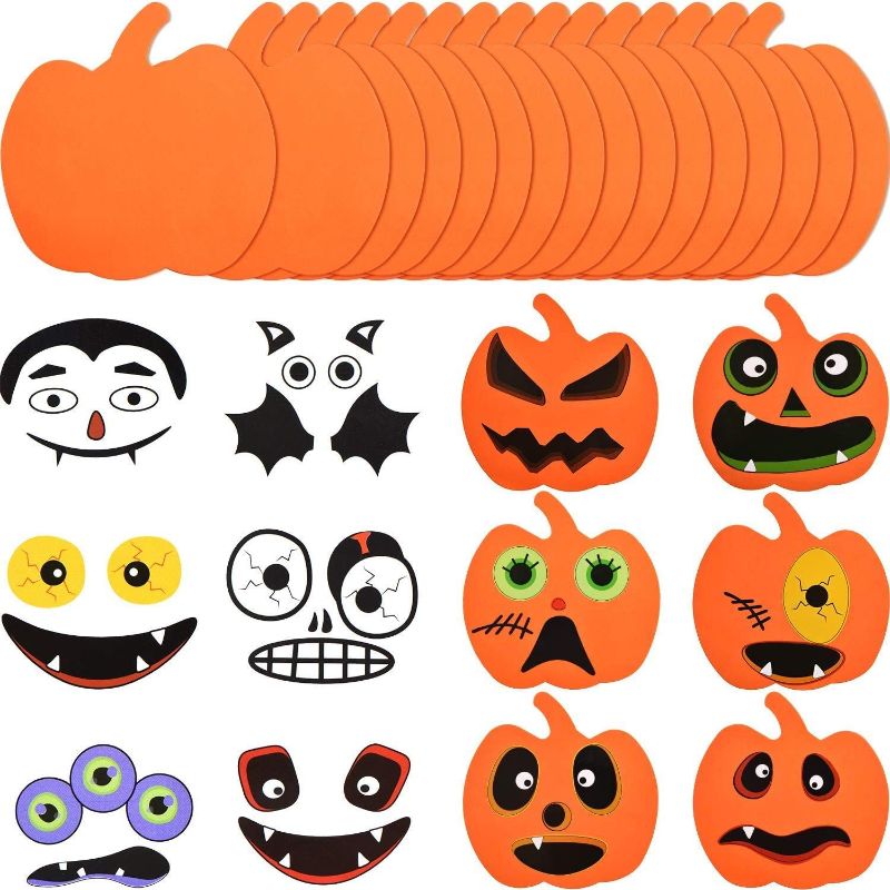 Photo 1 of 32 PCS Halloween Foam Pumpkin Craft Kit and Pumpkin Stickers for Halloween Kids DIY Craft Party Trick or Treat Party Favors Decorations (Cute Pumpkin)
