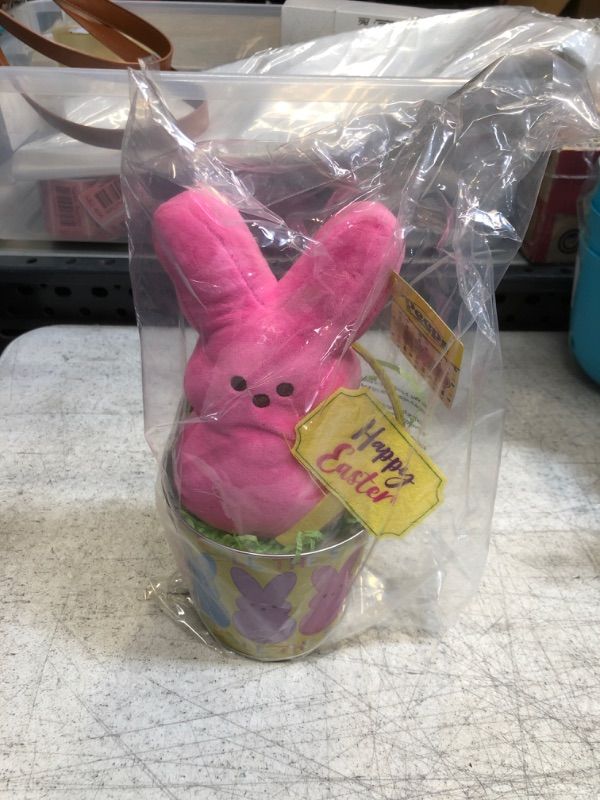 Photo 2 of Animal Adventure 9-10.5 INCH Easter Soft Plush Peeps® in TIN Bucket | Pink Bucket and Plush Pink