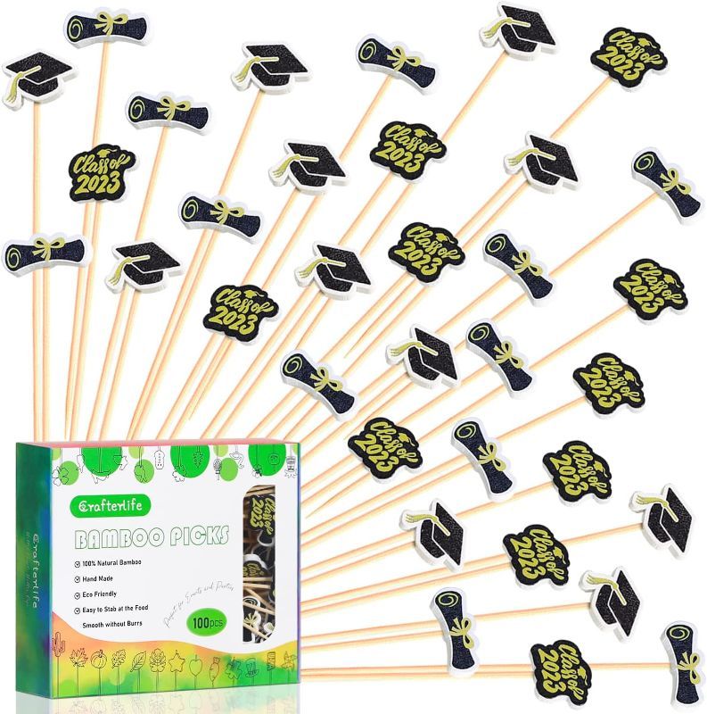 Photo 1 of (PACK OF 2) Crafterlife Graduation Cocktail Picks Graduation Cap Decoration Toothpicks Drinks Fruit Dessert Sticks Food Sandwich Appetizer Charcuterie Skewers, for Class of 2023 Congrats Grad Party Supplies 