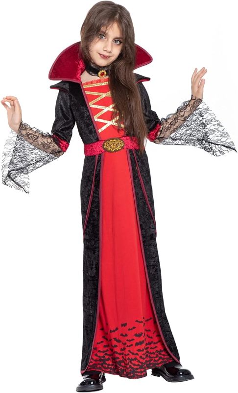 Photo 1 of JAZGROM Royal Vampire Costume Set for Girls Deluxe Gothic Halloween Costume Queen Vampire-Themed Party Role Play 3T