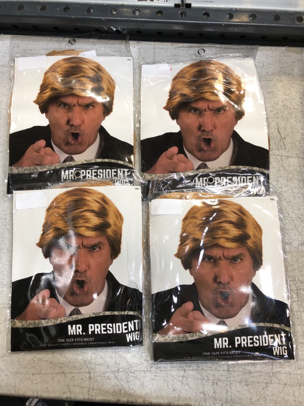 Photo 2 of (PACK OF 4) Donald Trump Wig for Adults and Kids (One Size Fits Most), Presidential Political Costume Wig (Make American Halloween Great Again)