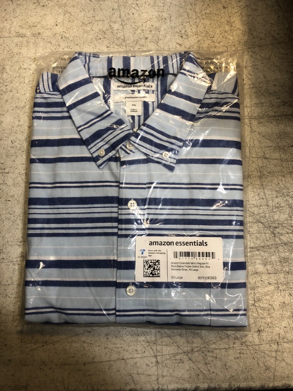 Photo 2 of Amazon Essentials Men's Regular-Fit Short-Sleeve Pocket Oxford Shirt XX-Large Blue Horizontal Stripe