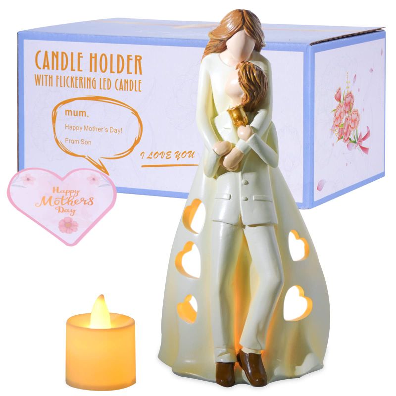 Photo 1 of Gifts for Mom from Daughter Son - Candle Holder Statue W/Flickering Led Candle - Birthday, Mothers Day, Daughters from Mothers Gifts, Mother of The Bride (Mother and Son)