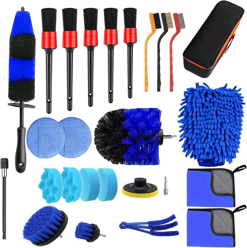 Photo 1 of 26Pcs Car Cleaning Tools, Detailing Brush Set, Car Detailing Kit, Drill Brush Set, Wire Brush Set, Wheel Brush Kit for Cleaning Tire and Rim, Interior, Exterior, Leather, Air Vents, Emblems, Dashboard
