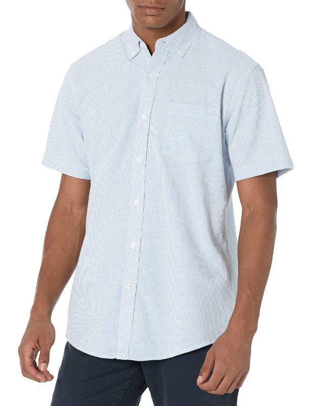 Photo 1 of Amazon Essentials Men's Regular-Fit Short-Sleeve Pocket Oxford Shirt X-Small Blue White Stripe