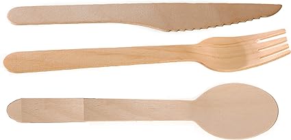 Photo 1 of [600 PACK] Disposable Wooden Cutlery Set 3 in 1 - Wooden Fork, Knife, Spoon Set - Ecofriendly, Compostable, Silverware for Weddings, Parties , Breakrooms, Lunchrooms 