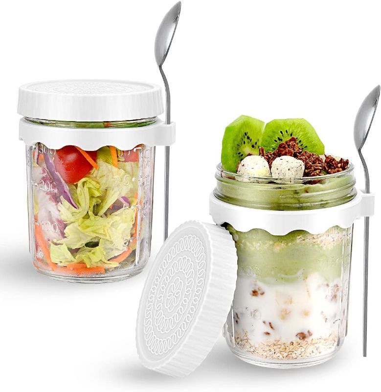 Photo 1 of 2Pack Overnight Oats Containers with Lids and Spoon,16 oz Overnight Oats Jars Glass Oatmeal Meal Prep Containers Reusable for Chia Pudding Yogurt Fruit Salad Dessert Snacks Breakfast Cereal Cups On the Go,Suitable for Home,Companies,Work and Travel

